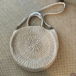 Clare V. Moyen Alice Raffia straw bag with crossbody strap tan natural woven